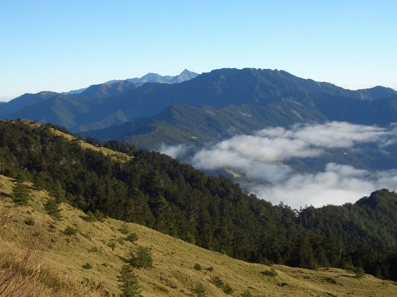 由合歡山向北望, 南湖大山與中央尖山在最後方, 畢祿山與鋸山在較後方