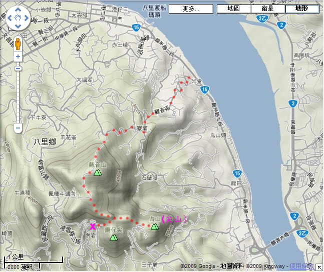 紅點為本次活動路線. X為凌雲禪寺.
