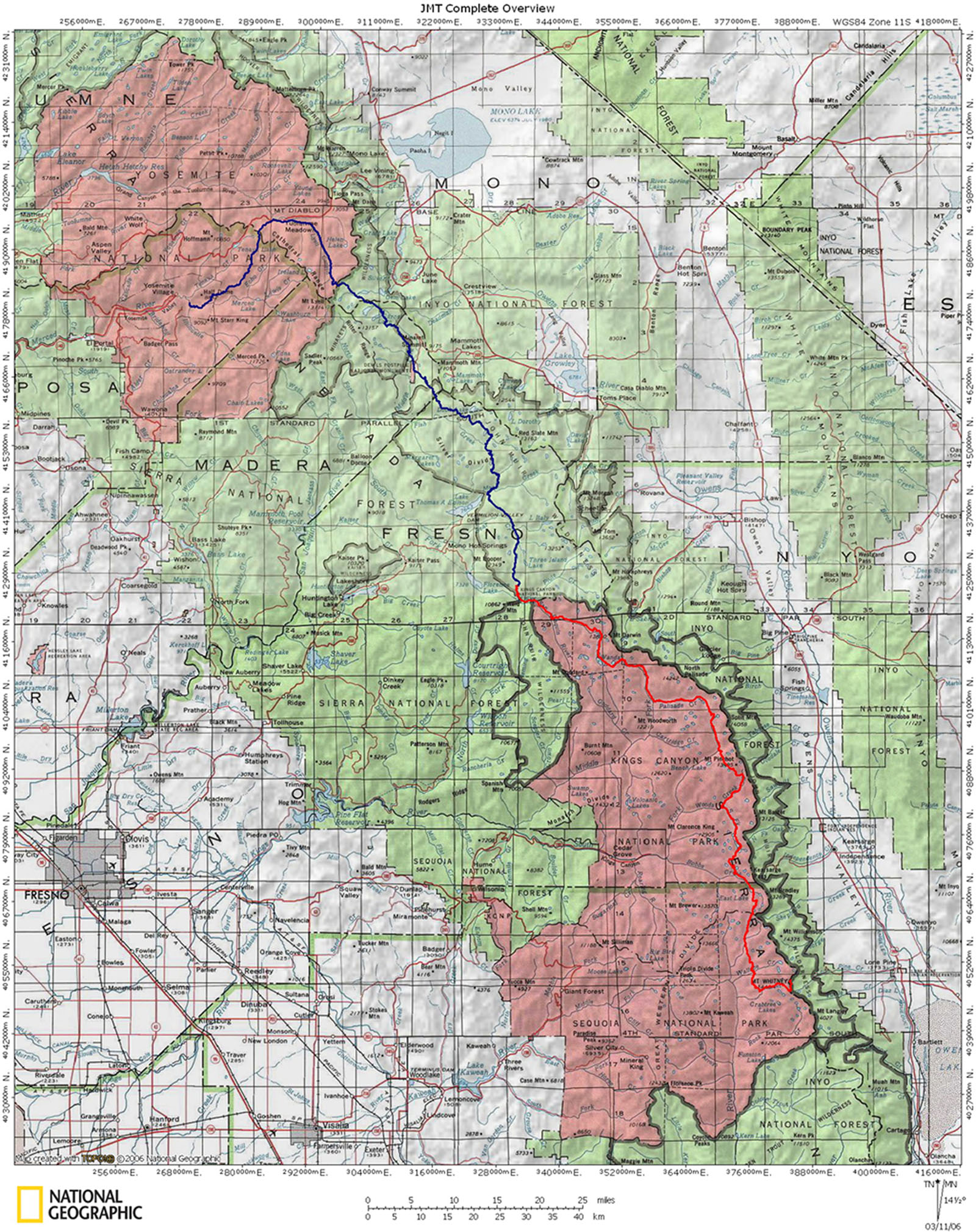 John Muir Trail 的路線圖