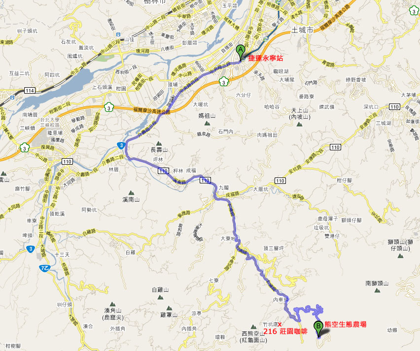 永寧站至熊空生態農場路線圖