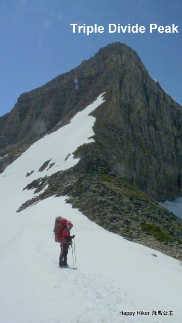 Triple Divide Peak (8,020 feet (2,444 m)) is located in the Lewis Range.  It is a hydrologic apex of the North American continent. The Great Divide and the Laurentian Divide meet at the summit of the peak, and all water that falls at this point can flow t