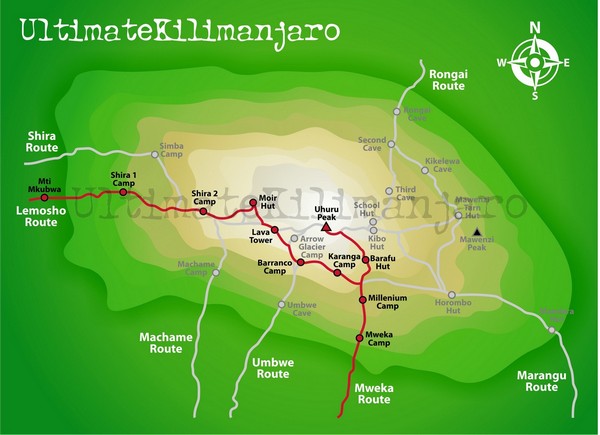 Kilimanjaro Lemosho route map