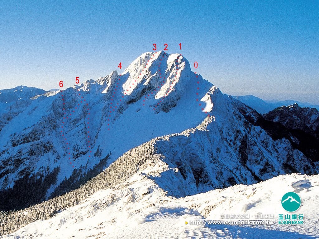 玉山主峰北壁的攀登路線