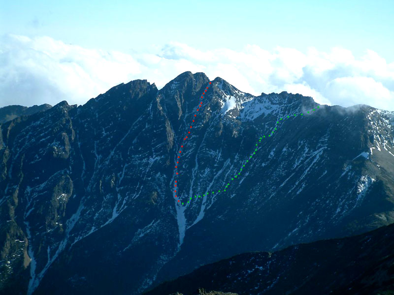 玉山南峰北壁的攀登路線