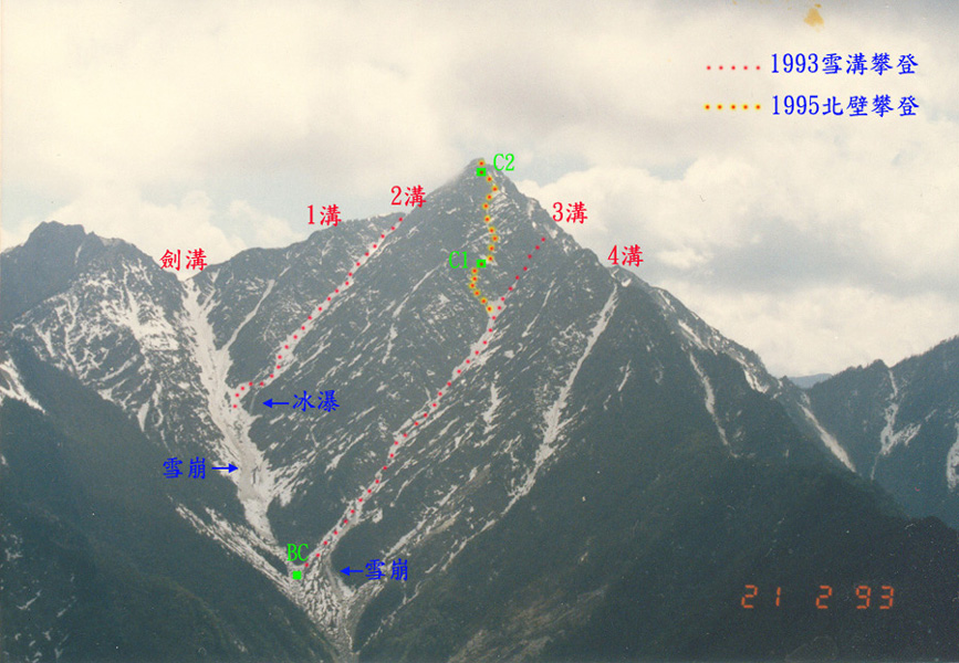 中央尖山東北面的攀登路線