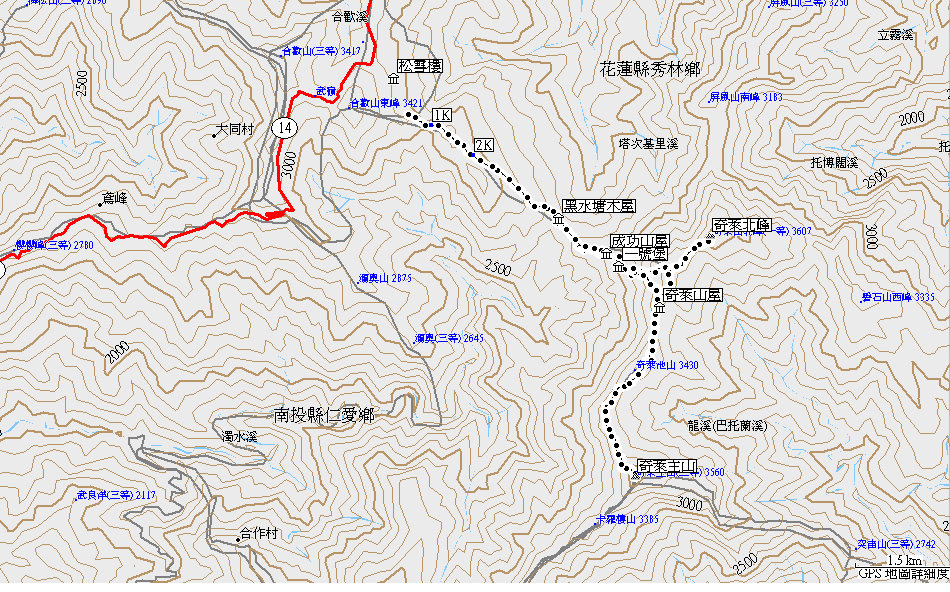 奇萊主北航跡圖