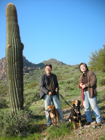 Picture of me with my husband and our three "grandchildren".