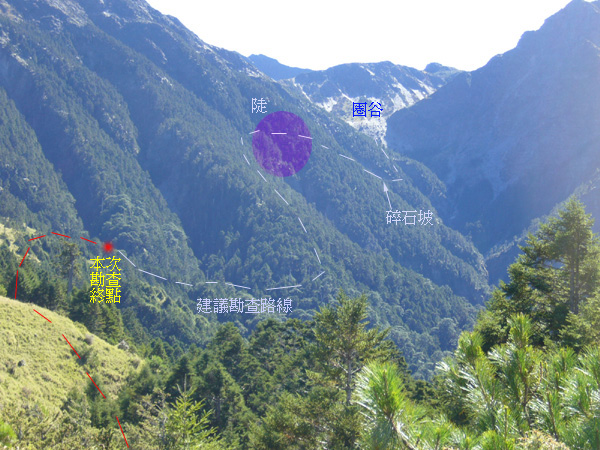 從審馬陣池附近看勘查路線.
