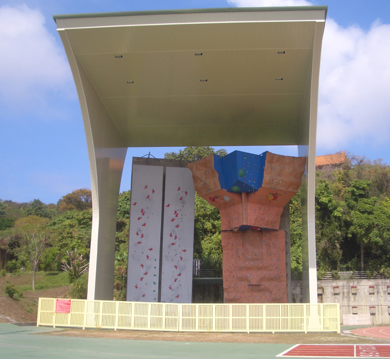 世運會岩場, 左為速度賽岩場, 右為難度賽岩場, 兩者都是高15公尺.寬6公尺.
