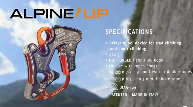 自動鎖住確保器 "alpine up", 單繩雙繩都可用.