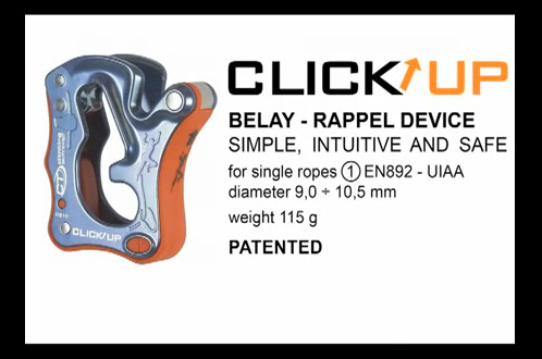 自動鎖住確保器 "click up", 使用在單繩.