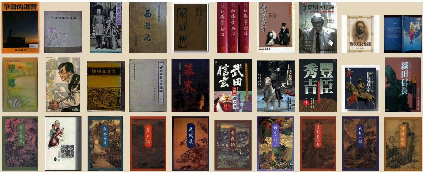 小説類：有金庸全套和日本的戰國群豪列傳，雨雪天不能出門時可一再溫習。