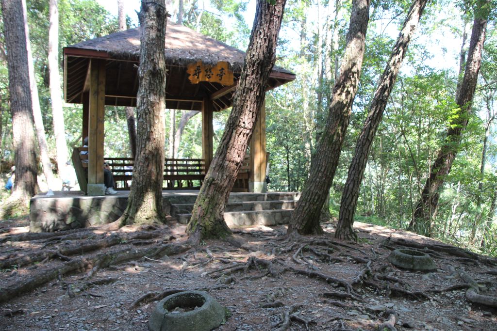 日本神社遺址，民國38年森林大火將其燒毀改建涼亭，民國88年921地震又將亭震垮，尚遺神社柱基