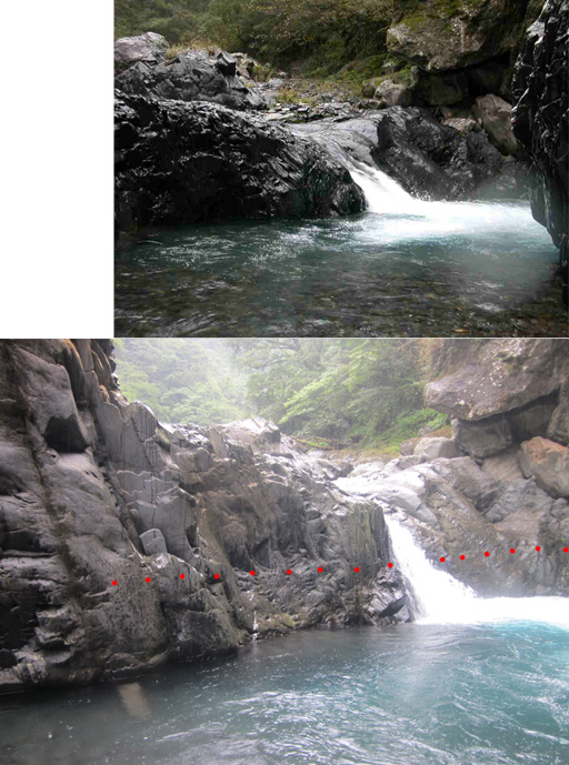 瀑布變高了(增高1公尺多). 上方是2004年照片, 下方是2010年照片.