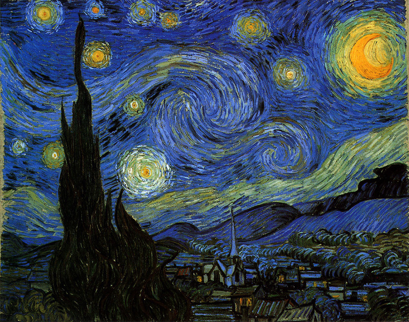 梵谷的名畫 "星夜", 有卷鈎雲與圓渦圖案